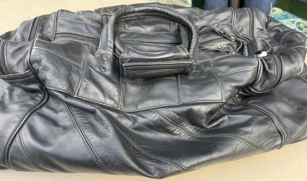 Vintage Ashland Blue Leather Weekender Duffel 100% Leather